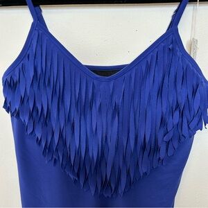 New Magicsuit Baire Fringe Underwire Blue Tankini Swim Top Slimming Sz 14 Summer